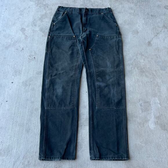 Vintage Y2K Carhartt faded black double knee work wear carpenter pantsm